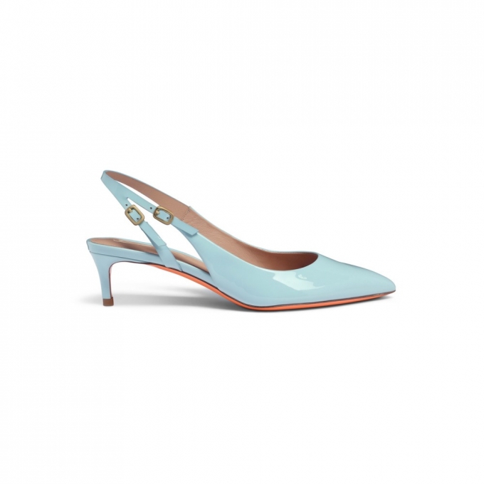 Slingback tacco medio da donna in vernice azzurra - Azzurro