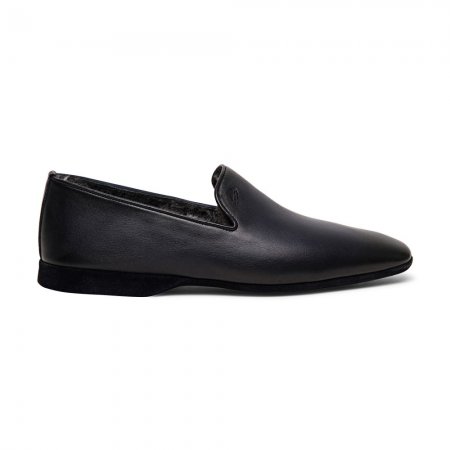 Pantofola da uomo in pelle anticata blu - Blu