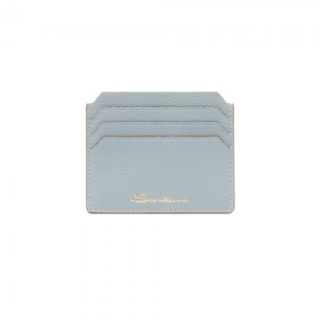 Porta carte di credito in pelle bottalata azzurra - Azzurro