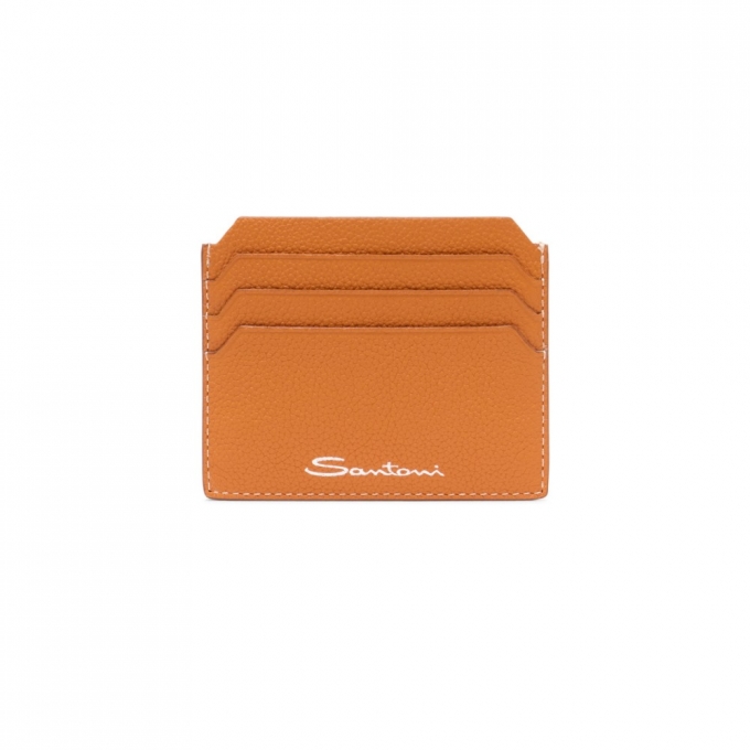Porta carte di credito in pelle bottalata arancione - Arancione