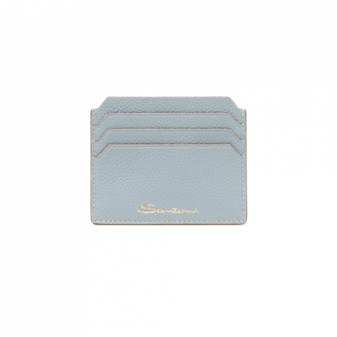 Porta carte di credito in pelle bottalata azzurra - Azzurro