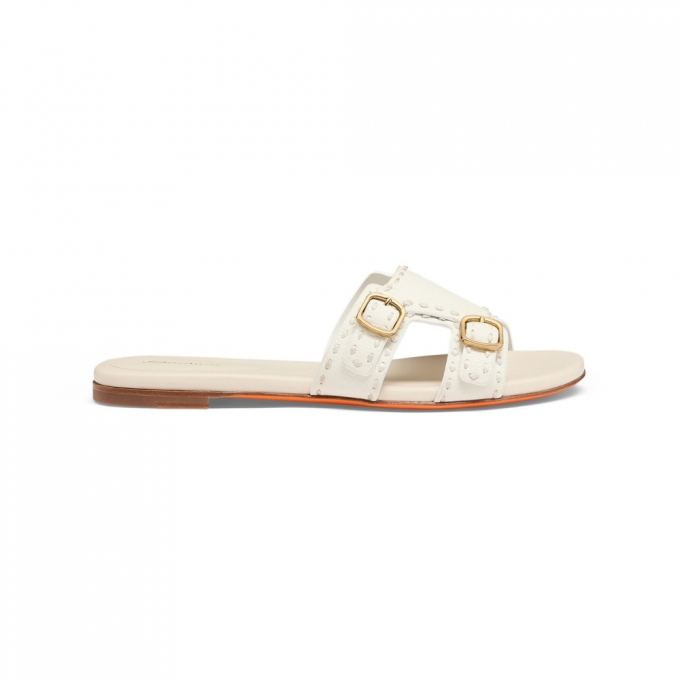 Sandalo slide Didi con doppia fibbia da donna in pelle bianca - Bianco