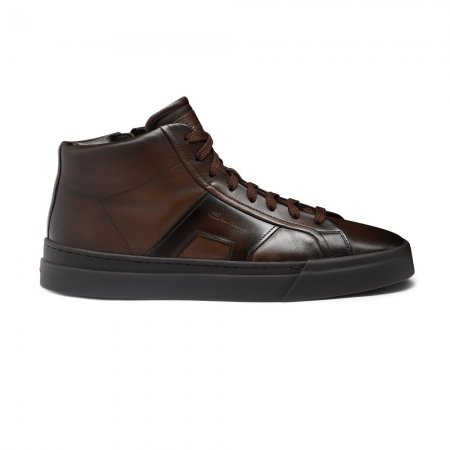 Double Buckle Sneaker da uomo in pelle testa di moro - Testa di moro