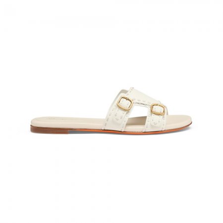 Sandalo slide Didi con doppia fibbia da donna in pelle bianca - Bianco