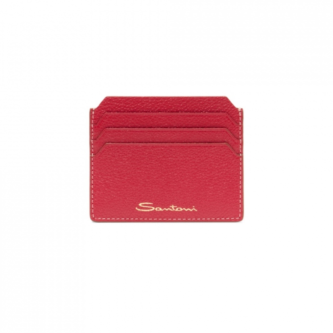 Porta carte di credito in pelle bottalata rossa - Rosso