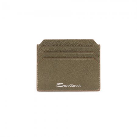 Porta carte di credito in pelle bottalata verde - Verde