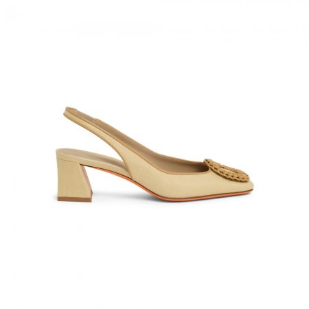 Slingback tacco medio da donna in rafia beige - Naturale