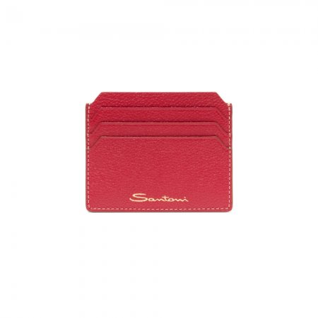 Porta carte di credito in pelle bottalata rossa - Rosso
