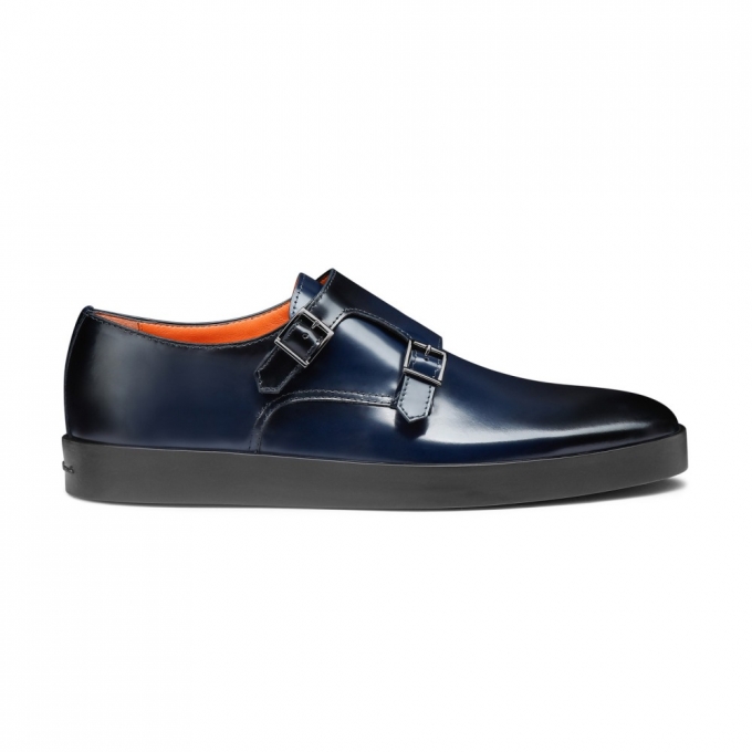 Doppia fibbia da uomo in pelle lucida blu - Blu
