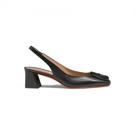 Slingback tacco medio da donna in pelle nera - Nero