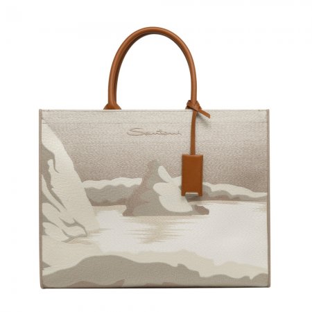 Shopping bag in tessuto beige - Naturale