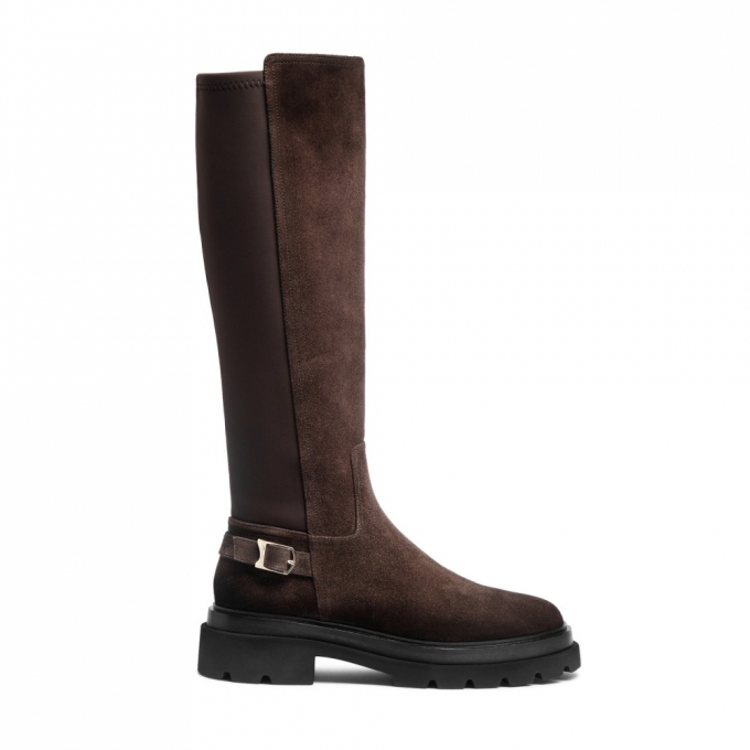Stivale da donna in suede testa di moro - Testa di moro