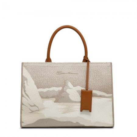 Borsa tote media in tessuto beige - Naturale