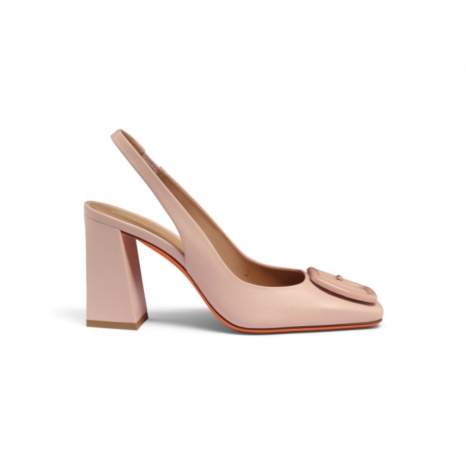 Slingback tacco alto da donna in pelle rosa - Rosa