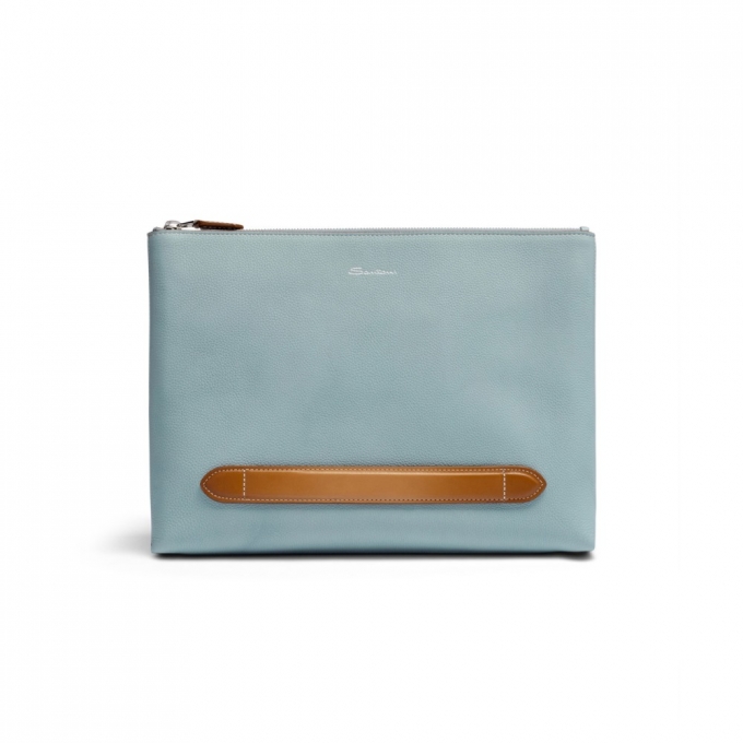Pouch in pelle bottalata azzurra - Azzurro