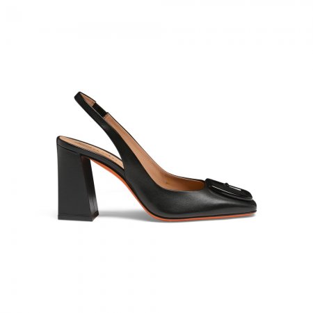 Slingback tacco alto da donna in pelle nera - Nero