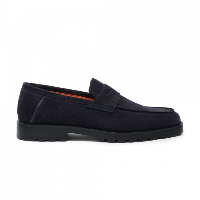 Mocassino penny da uomo in suede blu - Blu
