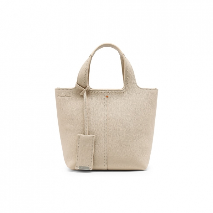 Borsa a mano in pelle bottalata beige - Naturale