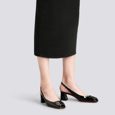 Slingback tacco medio da donna in vernice nera - Nero