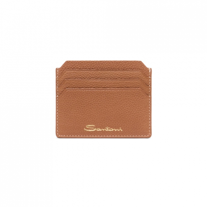 Porta carte di credito in pelle bottalata marrone chiaro - Marrone chiaro