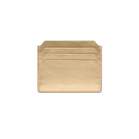 Porta carte di credito in pelle laminata oro - Oro