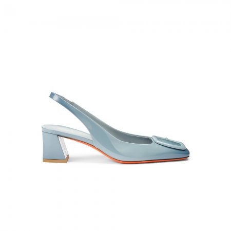 Slingback tacco medio da donna in vernice azzurra - Azzurro