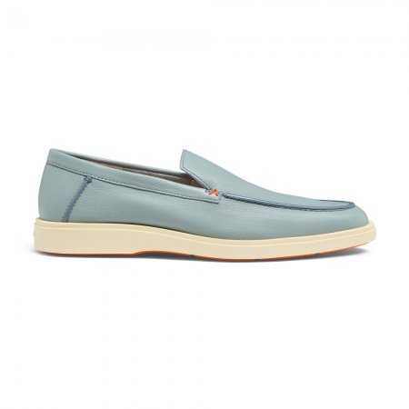 Mocassino da uomo in pelle bottalata azzurra - Azzurro