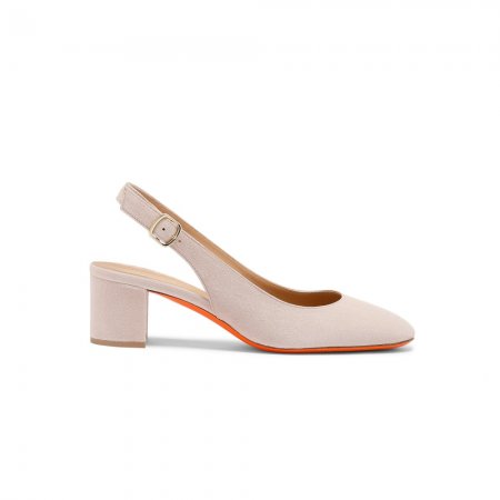 Slingback tacco basso da donna in suede rosa - Rosa