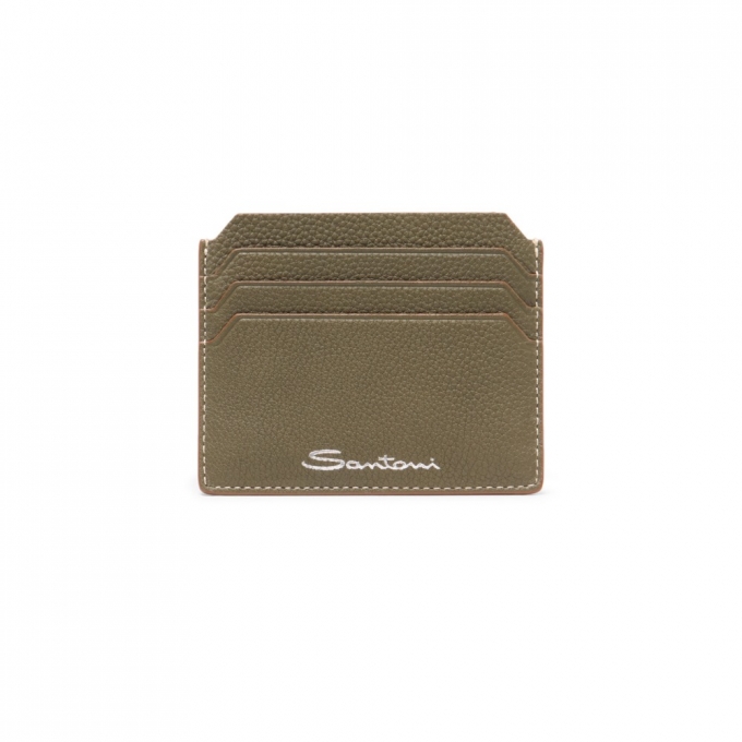 Porta carte di credito in pelle bottalata verde - Verde
