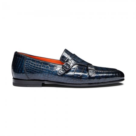 Mocassino con doppia fibbia da uomo in alligatore blu - Blu