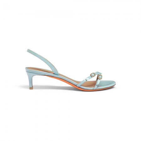 Sandalo tacco medio da donna in vernice azzurra - Azzurro