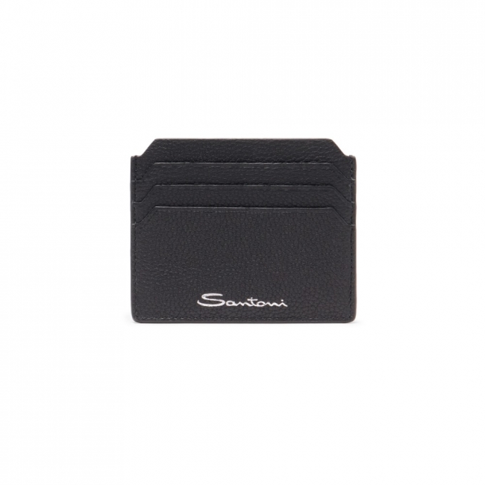 Porta carte di credito in pelle bottalata nera - Nero