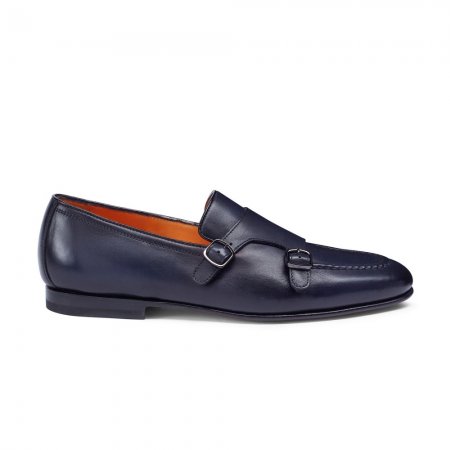 Mocassino con doppia fibbia da uomo in pelle anticata blu - Blu
