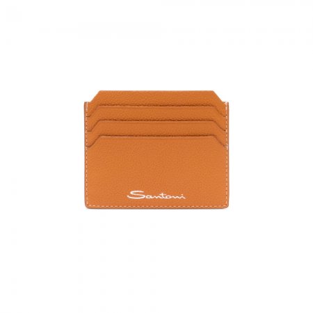 Porta carte di credito in pelle bottalata arancione - Arancione