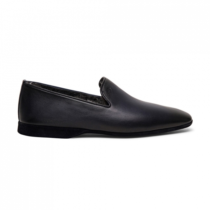 Pantofola da uomo in pelle anticata blu - Blu