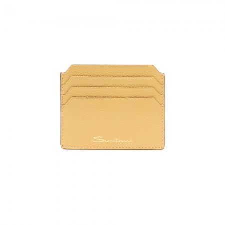 Porta carte di credito in pelle bottalata gialla - Giallo