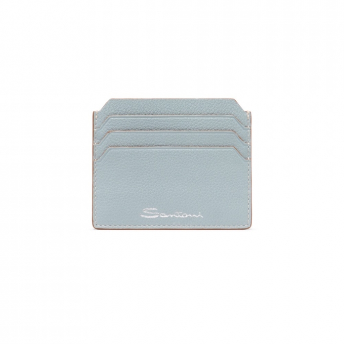 Porta carte di credito in pelle bottalata azzurra - Azzurro