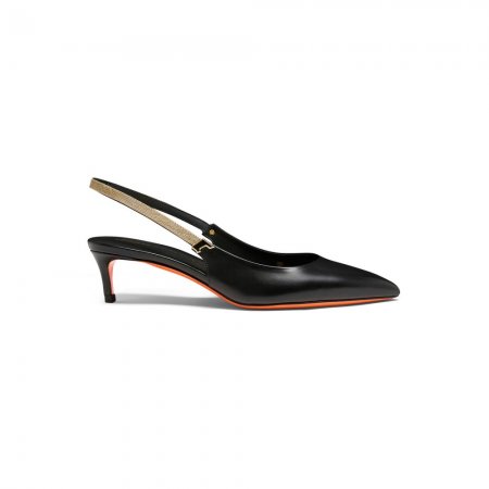 Slingback tacco medio da donna in pelle nera - Nero
