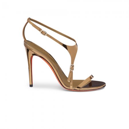 Sandalo tacco alto da donna in materiale specchiato oro - Oro