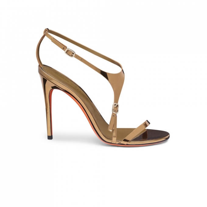 Sandalo tacco alto da donna in materiale specchiato oro - Oro