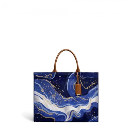 Borsa a mano in tessuto ricamato cosmo - Blu