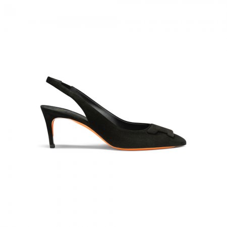 Slingback Santoni Sibille tacco medio da donna in suede nero - Nero