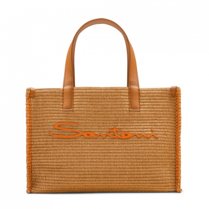 Borsa tote in rafia marrone - Arancione