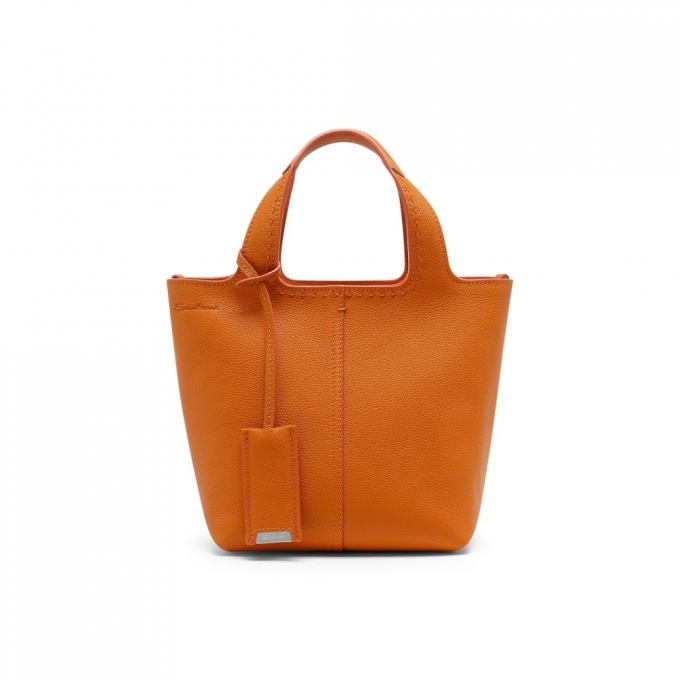 Borsa a mano in pelle bottalata arancione - Arancione