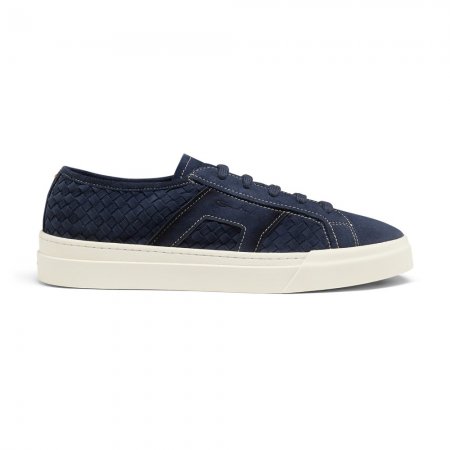 Double Buckle Sneaker da uomo in suede intrecciato blu - Blu