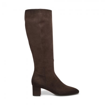 Stivale tacco medio da donna in suede testa di moro - Testa di moro