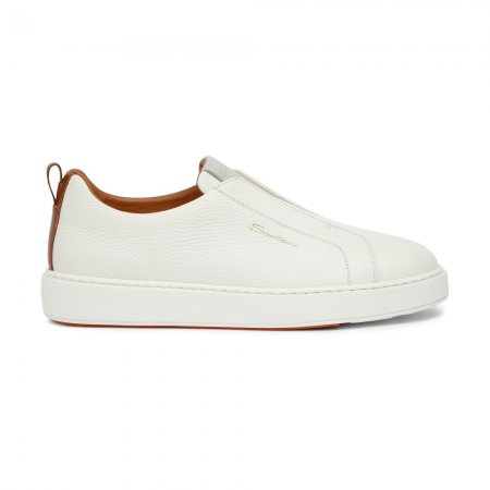 Sneaker slip-on da uomo in pelle bottalata bianca - Bianco