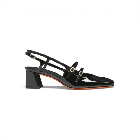 Slingback tacco medio da donna in vernice nera - Nero