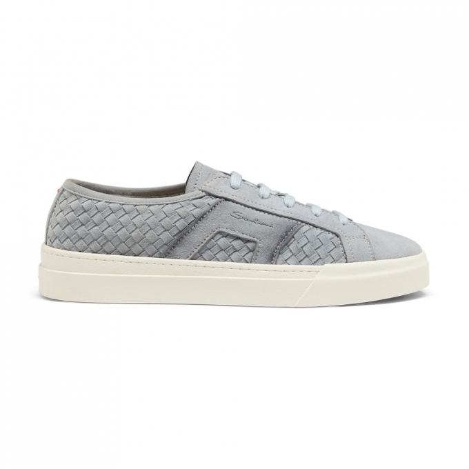 Double Buckle Sneaker da uomo in suede intrecciato azzurro - Azzurro