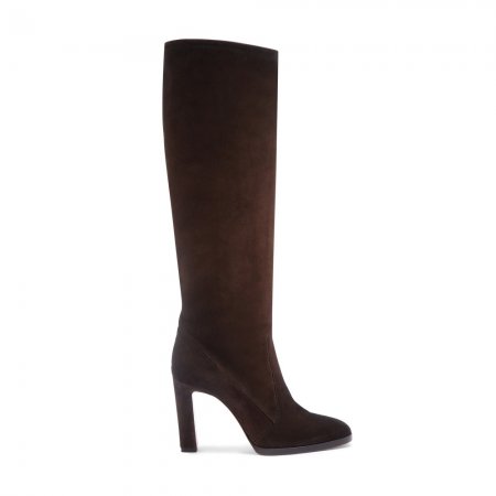 Stivale tacco alto da donna in suede testa di moro - Testa di moro